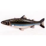 A PAINTED TOLEWARE MODEL OF A SALMON 111cm in length