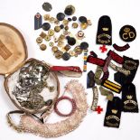 MILITARIA SEW ON INSIGNIA BADGES costume jewellery to include vintage silk ribbon bead and sequin