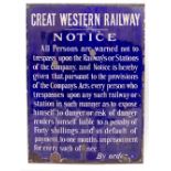 AN OLD GREAT WESTERN RAILWAY ENAMEL SIGN originally from Radley Station, a Notice that 'All