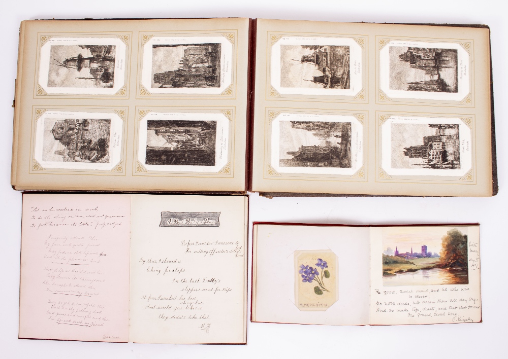 TWO EDWARDIAN FRIENDSHIP ALBUMS filled with sketches and rhymes together with a postcard album