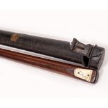 E.J. RILEY LTD., OF ACCRINGTON SNOOKER CUE with makers label and stamped 17/I, 148cm long together