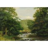 W* DOBSON (19TH CENTURY) A wooded river bank with cattle, signed and dated '90, oil on canvas,