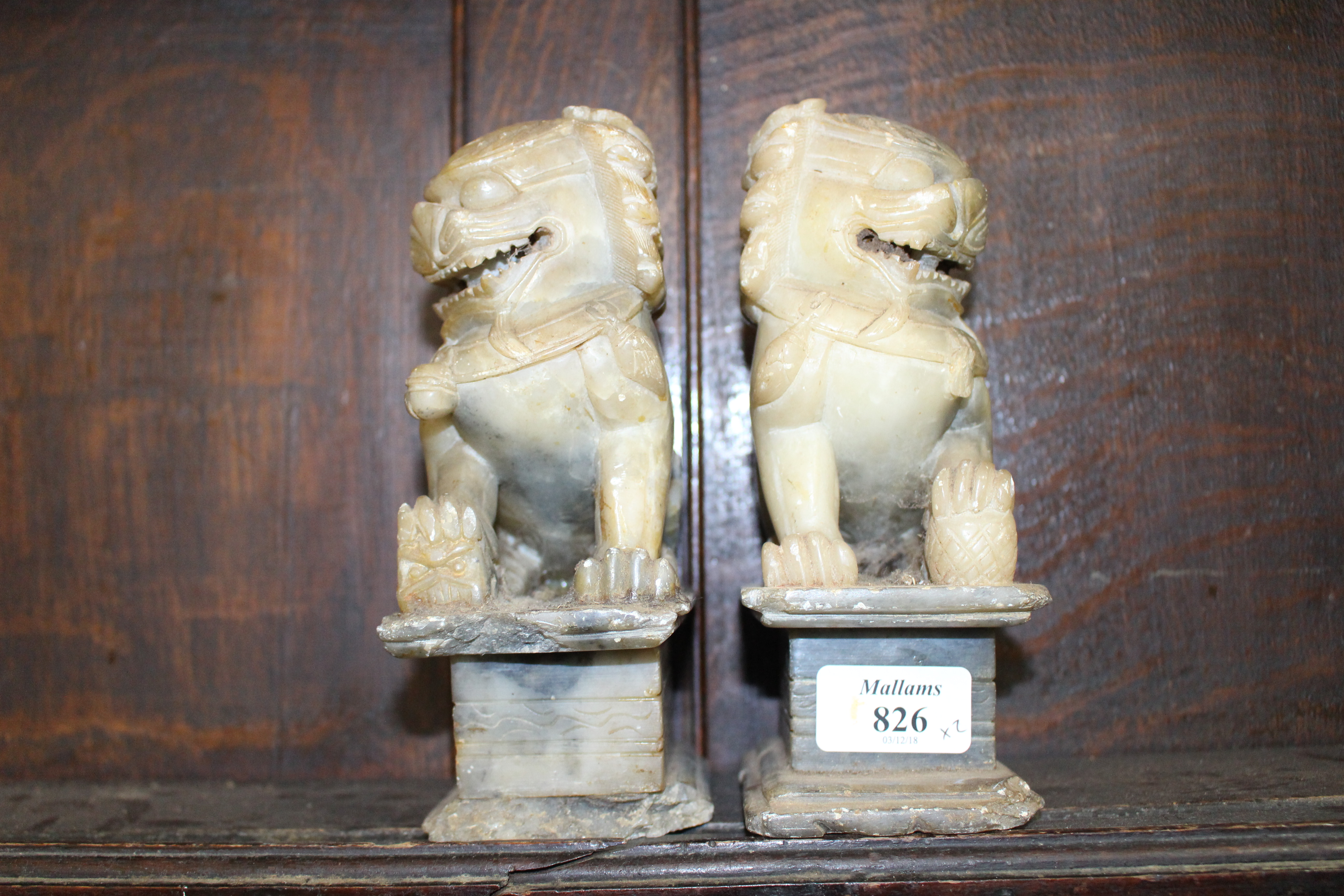 A PAIR OF LATE 19TH / EARLY 20TH CENTURY CHINESE SOAPSTONE DOGS OF FO 18cm high - Image 3 of 6