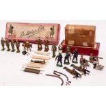 A GROUP OF BRITAINS DIE CAST SOLDIERS to include machine gunners, water pump operators in gas masks,