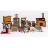 A COLLECTION OF HAND MADE AND SHOP BOUGHT FRENCH DOLL'S HOUSE FURNITURE to include painted tin