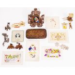 A MISCELLANEOUS GROUP OF ITEMS to include a black forest carved wood small easel frame, various