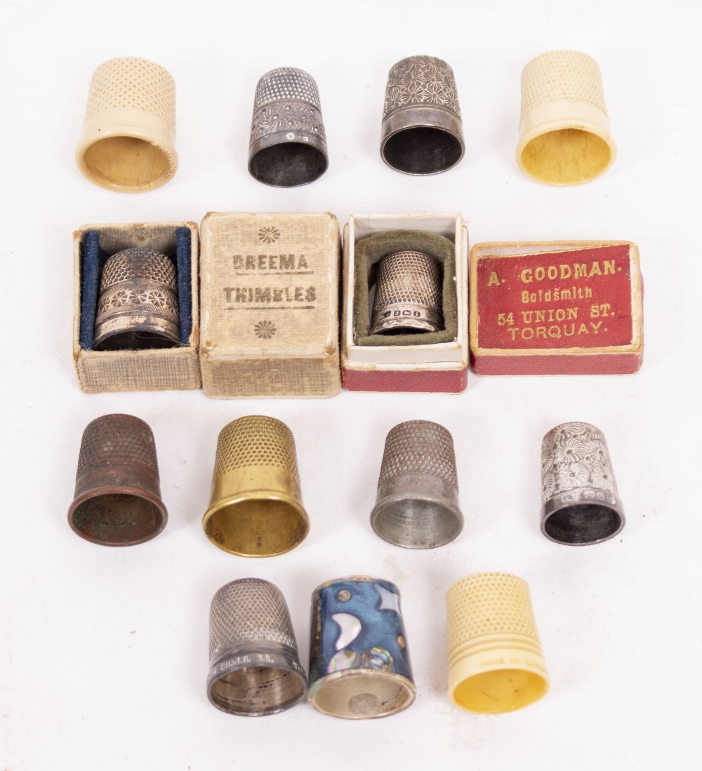 A SMALL GROUP OF SILVER AND OTHER THIMBLES