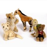 A COLLECTION OF VINTAGE STEIFF and other German toys to include a chic, hamster, gazelle and lion