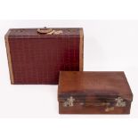 AN EARLY 20TH CENTURY FAUX CROCODILE SKIN TRAVELLING CASE 61cm wide together with an antique brown