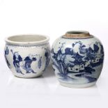 A Chinese blue and white jardiniere 19th Century having eight fishermen, musicians and other figures