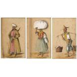 19th Century Continental school a study of an Ottoman and two porters, watercolour under one