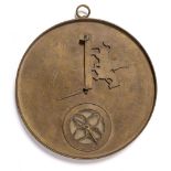 A brass Bedouin Persian astrolabe early 19th century with zodiac engraving and inset compass, 22cm