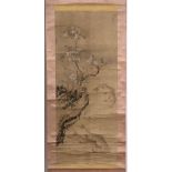 A Chinese school 19th Century a Ming style study of a carp and blossom, 109cm x 44cm