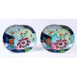 A pair of Chinese famille rose 'Tobacco-leaf' meat plates Qianlong (1736-1795) painted in the