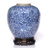 A Chinese blue and white large ginger jar 19th Century decorated with Indian lotus, Kangxi mark,