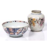 A Chinese export bowl Qianlong decorated in the Imari palette, 23cm and a Chinese jar with