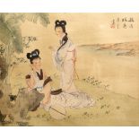 Chinese Contemporary School Set of six watercolour studies on silk, boating and other scenes, with