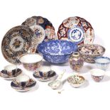 A collection of Chinese and Japanese pieces to include a small Mandarin decorated tea caddy, Imari