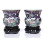 A pair of Chinese Dowager Duchess style Hu shaped beaker vases late 19th Century decorated in