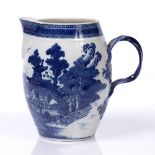A Chinese blue and white porcelain export large jug circa 1800 painted with landscape views, 24cm