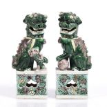 A pair of Chinese model temple dogs 19th Century decorated in famille verte enamels, 16cm