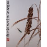 Qi Baishi (1864-1957) pair of woodcuts, bulrushes and crickets, inscribed stamp and seal of the