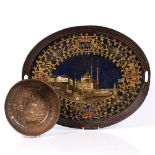 An Ottoman painted tray decorated with a picture of Hagia Sophia with English writing and colonial