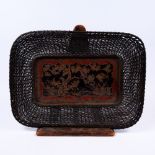 A Japanese bronze tray Meiji period signed Murakami Eijiro, with inlaid copper showing a bird on a