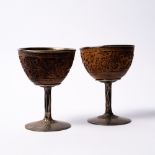 A pair of Chinese white metal and bamboo cups late 19th Century maker W.H. (Wang Hing & Co of Hong