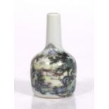 A Chinese celadon miniature mallet shaped vase Republic period painted with mountainous landscape,