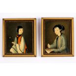 Chinese School early 19th Century A pair of miniature studies on card, 9.5cm x 8cm