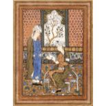 Indian School 18th/19th Century Miniature of a scribe and a companion, 18cm x 13.5cm