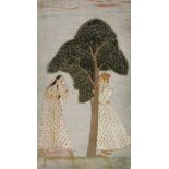 A Persian miniature 18th/19th century A man and women courting under a tree, gouache on paper,