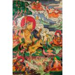 A Tibetan Thangka painted with a god, 50cm x 34cm