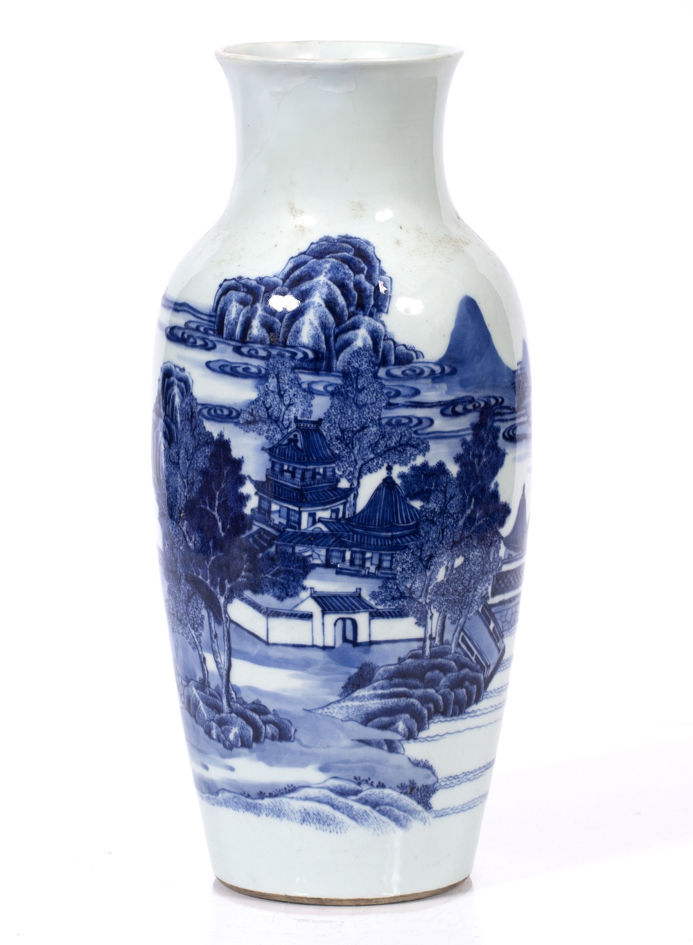 A Chinese porcelain baluster vase 18th/19th Century with a blue landscape scene, 40cm high