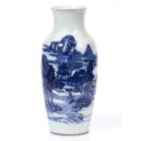 A Chinese porcelain baluster vase 18th/19th Century with a blue landscape scene, 40cm high