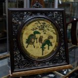 A Chinese porcelain plaque, 19th Century in hardwood frame, plaque 29cm approx