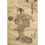 A Japanese woodcut geisha in the manner of Katagawa Utamaro, 36cm x 24cm