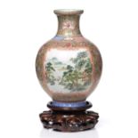 A Chinese egg-shell porcelain globular bottle vase Republic period famille rose and gilt decorated