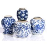 Three Chinese blue and white ginger jars 19th Century variously decorated including prunus, and a