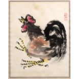 Chinese Contemporary School a study of a cockerel with coloured wash with artists double red seal,