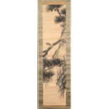 Three Chinese scrolls 19th/20th Century a mother and child, 91cm x 48.5cm; a bird on a branch, red