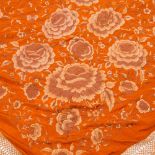 A Chinese large shawl circa 1930 embroidered with peonies