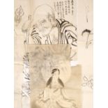 A collection of Japanese ink preliminary designs 19th Century each on transparent paper, including