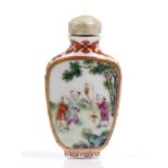 A Chinese famille rose spade form snuff bottle decorated with gilt framed panels depicting boys at