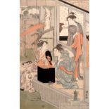 Torii Kiyonaga (Japanese, 1752-1815) Washday, late 18th century, colour woodblock print, 38cm x