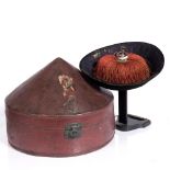A Chinese Mandarin hat late 19th Century in leather case