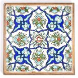 Iznik style tile Turkish,19th Century/20th Century decorated with scrolling flower heads, all