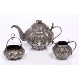 Indian silver metal tea service Indian, C 1900 possibly Lucknow. Comprising a teapot, a milk jug and