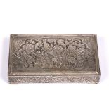 White metal rectangular cigarette box Persia the panelled top embossed with various birds within